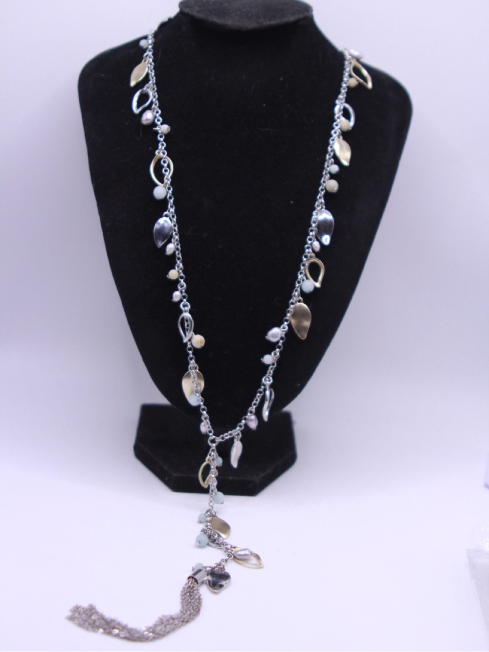 White House Black Market Two-Tone Leaf Charm Lariat Necklace